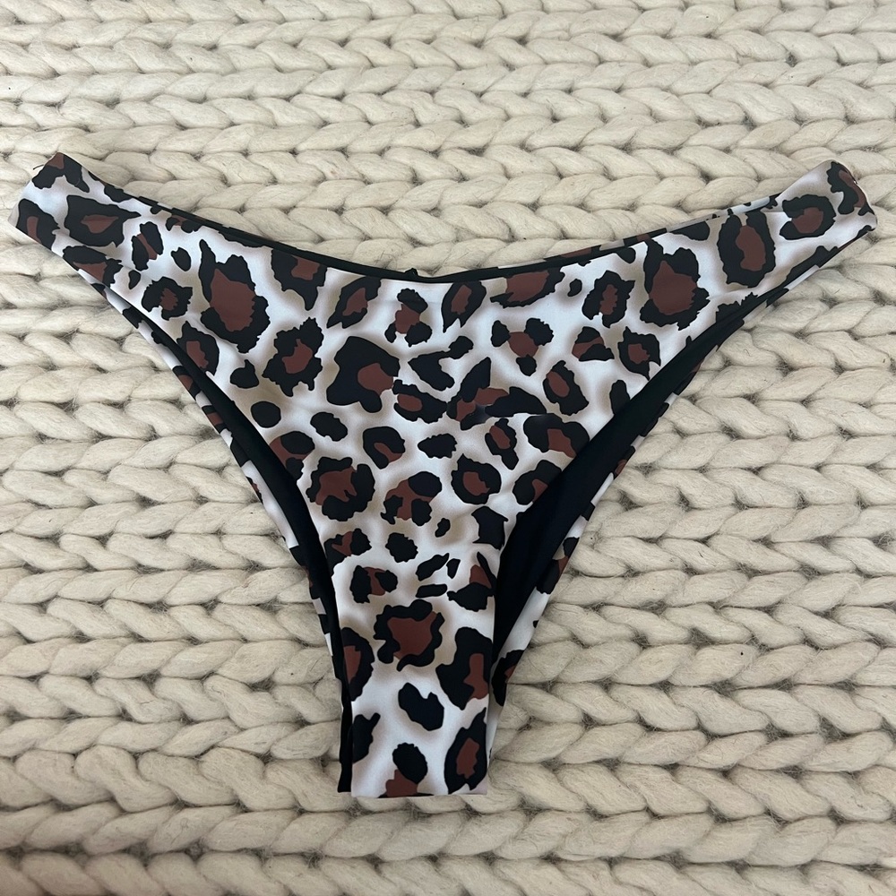 Zaful Leopard Print Bikini Bottom in Black, White & Brown